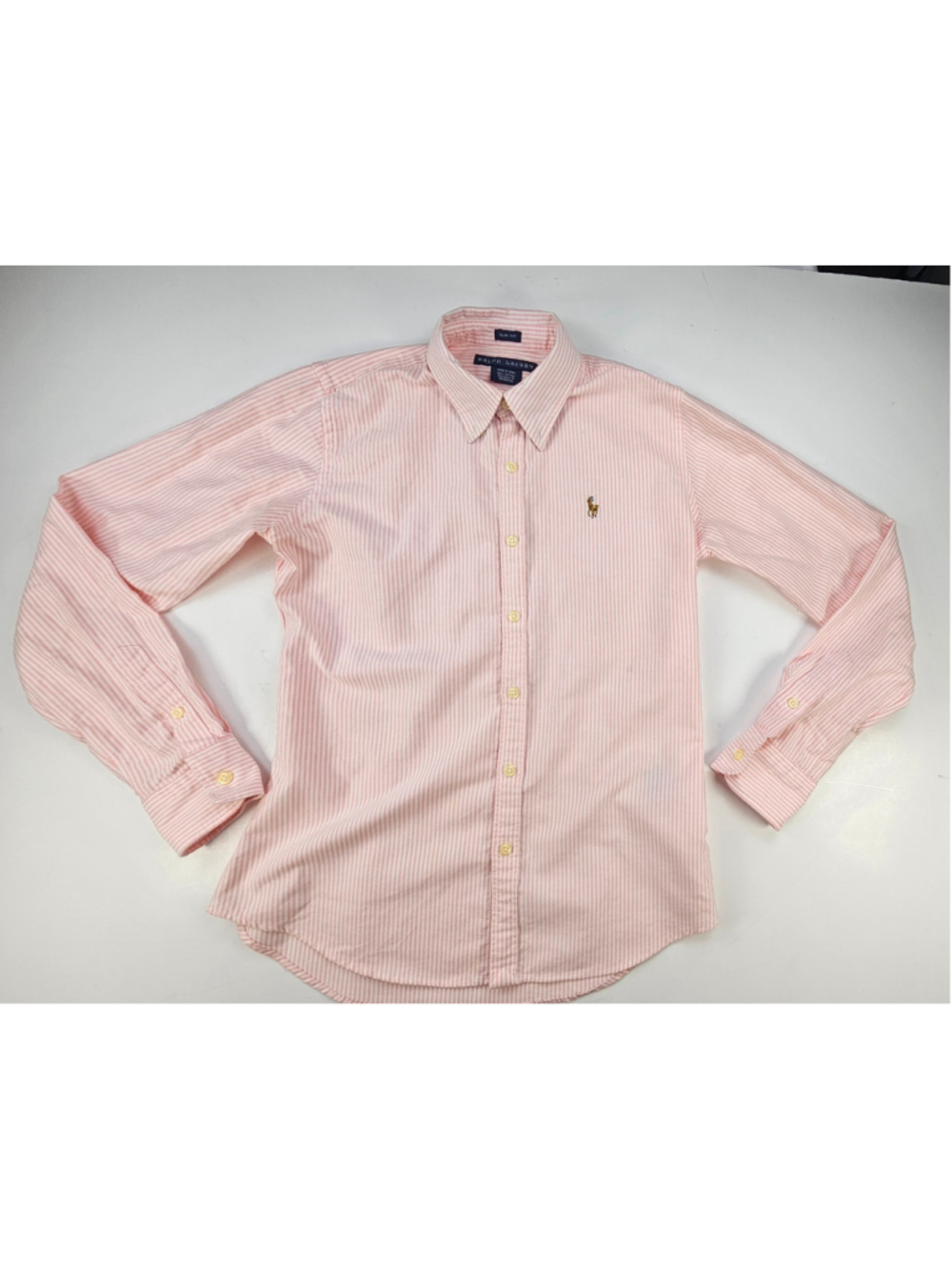 Ralph Lauren Womens 6 Slim Fit Pink White Stripe Oxford Button Down Shirt Pony
